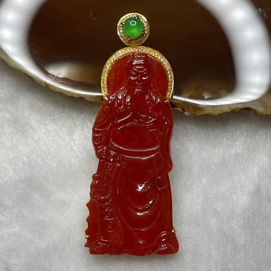 Rare High Quality Type A Red Jade Jadeite Guan Gong 18k Yellow Gold with NGI Cert 9.57g 51.8 by 20.6 by 6.9mm - Huangs Jadeite and Jewelry Pte Ltd