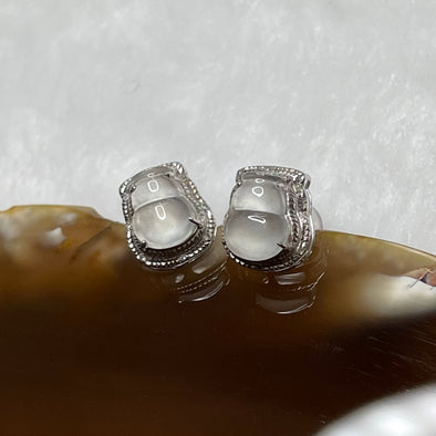 Type A Icy White Jade Jadeite Hulu Earrings 18k White Gold 1.61g 8.9 by 7.8 by 5.8mm - Huangs Jadeite and Jewelry Pte Ltd