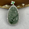Type A Semi Icy Green Piao Hua Jade Jadeite Ruyi Pendant with 925 Silver Setting 9.80g 46.7 by 23.5 by 9.2 mm - Huangs Jadeite and Jewelry Pte Ltd