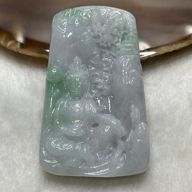 Type A Faint Lavender & Green Jade Jadeite Guan Yin & Shan Shui Pendant - 69.4g 60.9 by 37.9 by 13.8mm - Huangs Jadeite and Jewelry Pte Ltd