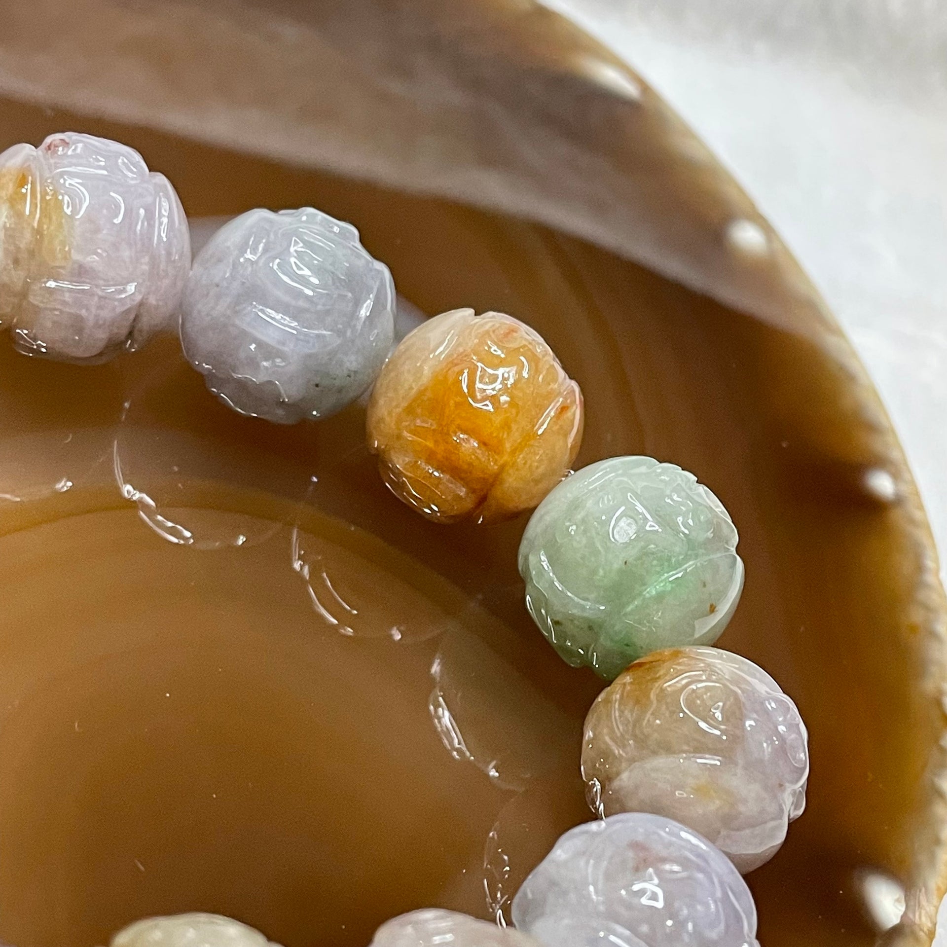 Type A Semi Icy Mixed Colour Om Mani PadMe Hum Bracelet 77.85g 15.2mm/bead 14 beads - Huangs Jadeite and Jewelry Pte Ltd