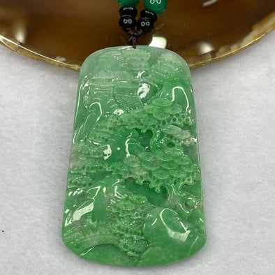 Grand Master Certified Type Intense Apple Green and Lavender Jadeite Shan Shui Pendant 64.07g 73.9 by 45.7 by 9.5mm - Huangs Jadeite and Jewelry Pte Ltd