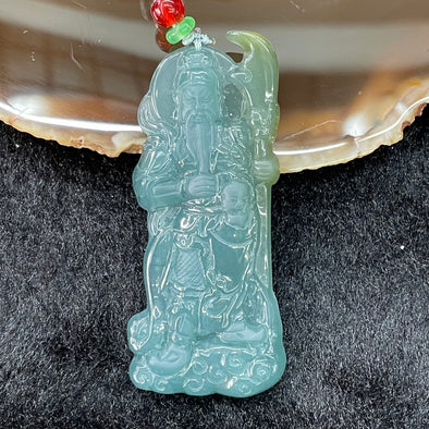 Type A Blueish Green Yellow Jade Jadeite Guan gong - 20.15g 64.5 by 28.5 by 6.3mm - Huangs Jadeite and Jewelry Pte Ltd
