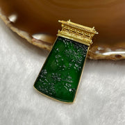 Type A Spicy Full Green Shan Shui 18k Yellow Gold 8.0g 40.2 by 21.7 by 4.5mm - Huangs Jadeite and Jewelry Pte Ltd
