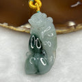 Type A Semi Icy Green Piao Hua Monkey and Hulu Jade Jadeite Pendant 23.15g 43.8 by 20.5 by 11.4mm - Huangs Jadeite and Jewelry Pte Ltd
