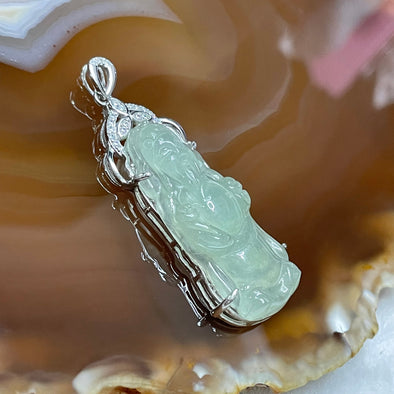 Type A Icy Green Jade Jadeite God of Fortune 925 Sliver 5.26g 38.9 by 9.1 by 7.3mm - Huangs Jadeite and Jewelry Pte Ltd