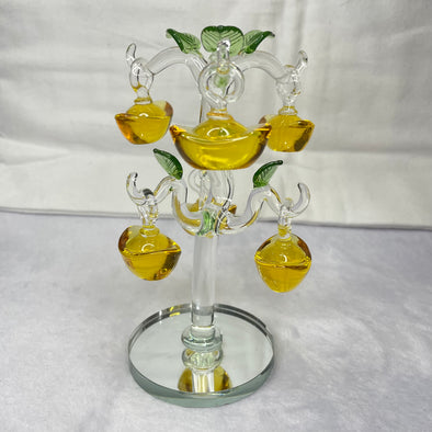 Crystal Tree with Gold Ingots Display Piece - 221.60g 150.0 by 81.7 by 81.7g - Huangs Jadeite and Jewelry Pte Ltd