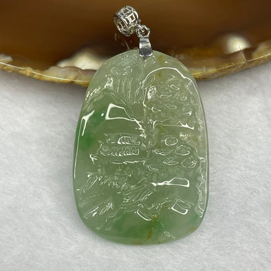 (PRE-LOVED) Type A Semi Icy Green Jade Jadeite Shan Shui Pendant with 925 Silver Clasp - 11.19g 40.7 by 28.2 by 4.8mm - Huangs Jadeite and Jewelry Pte Ltd