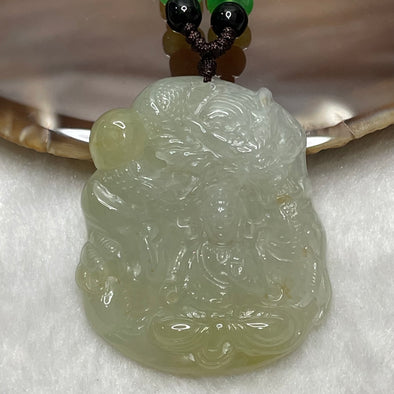 Type A Semi Icy Faint Green & Yellow Jade Jadeite Guan Yin & Dragon Necklace - 33.2g 47.3 by 40.6 by 7.8mm - Huangs Jadeite and Jewelry Pte Ltd