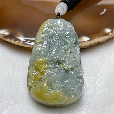 Type A Yellow & Green Jelly Jade Jadeite Shan Shui 山管人丁水管财 Pendant - Huangs Jadeite and Jewelry Pte Ltd