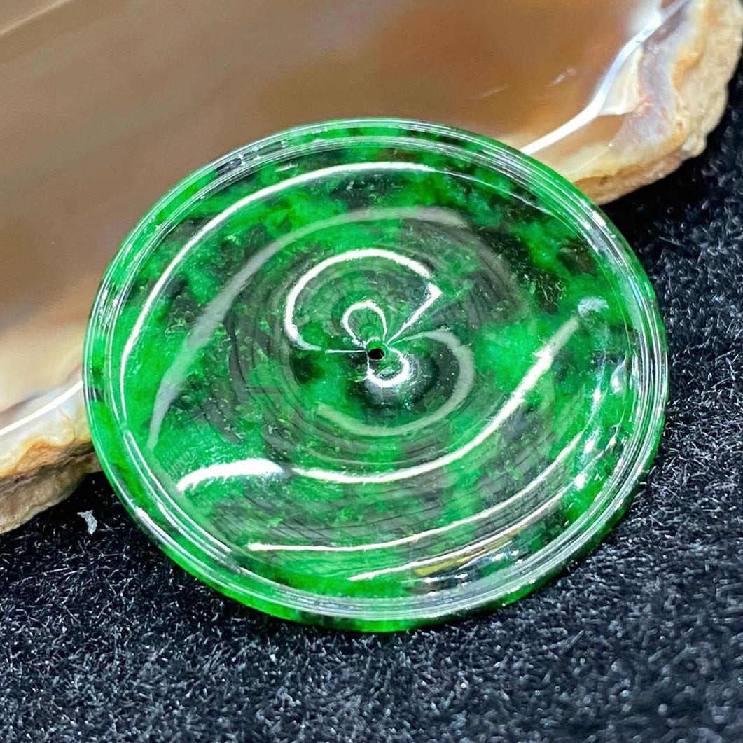 Type A Burmese Spicy Green Jade Jadeite Ping An Kou - 5.36g 33.2 by 1.2mm - Huangs Jadeite and Jewelry Pte Ltd