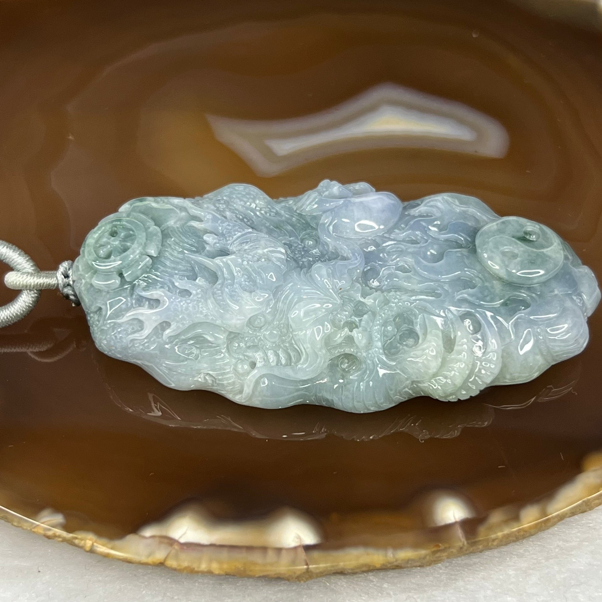 Type A Green and Lavender Dragon Jade Jadeite Pendant 68.90g 73.5 by 37.3 by 14.5 mm - Huangs Jadeite and Jewelry Pte Ltd