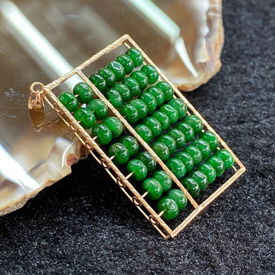 Type A Burmese Jade Jadeite 18k Rose Gold Abacus - 4.60g 32.8 by 20.5 by 4.0mm - Huangs Jadeite and Jewelry Pte Ltd