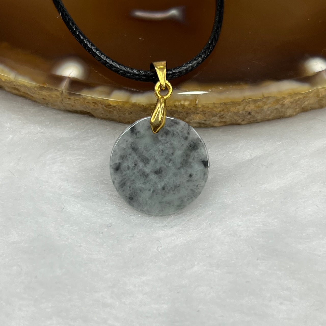 Type A Grey Jade Jadeite Round Pendant 3.38g 16.7 by 16.7 by 2.7 mm - Huangs Jadeite and Jewelry Pte Ltd