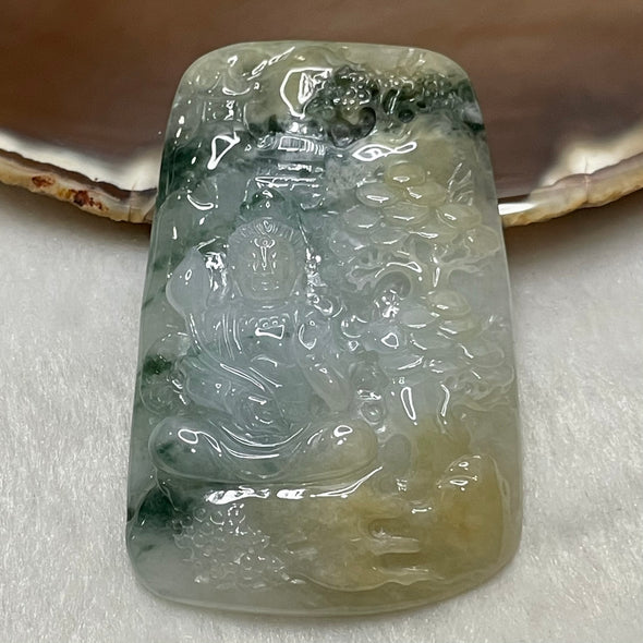 High Quality Type A Semi Icy Yellow & Green Jade Jadeite Guan Yin Pendant - 43.39g 62.8 by 40.9 by 9.6mm - Huangs Jadeite and Jewelry Pte Ltd
