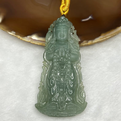 RARE Type A Semi Icy Green Jade Jadeite Standing Guan Yin Pendant - 52.29g 74.6 by 37.6 by 11.9mm - Huangs Jadeite and Jewelry Pte Ltd