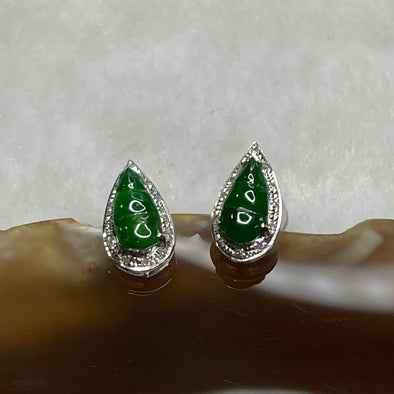 Type A Full Green Jade Jadeite Peapod 18k White Gold Earrings 1.51g 11.7 by 6.3 by 4.6mm - Huangs Jadeite and Jewelry Pte Ltd