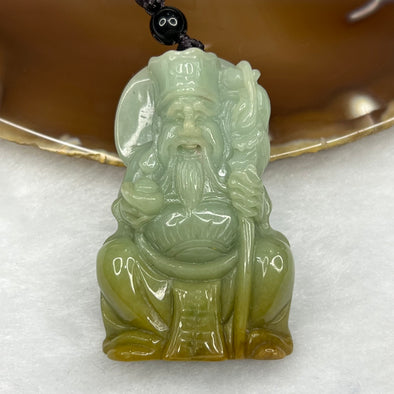 Type A Green & Yellow Jade Jadeite Tu Di Gong Pendant - 40.38g 49.2 by 32.3 by 11.7mm - Huangs Jadeite and Jewelry Pte Ltd