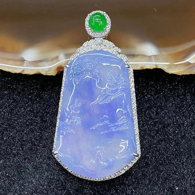 Rare High end Type A Burmese Lavender Jade Jadeite Shan Shui 18k white gold & diamonds - 13.78g 44.7 by 23.1 by 10.3mm - Huangs Jadeite and Jewelry Pte Ltd