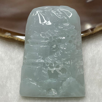 Type A Faint Green Jade Jadeite Shan Shui Pendant - 48.7g 55.9 by 39.4 by 10.5mm - Huangs Jadeite and Jewelry Pte Ltd