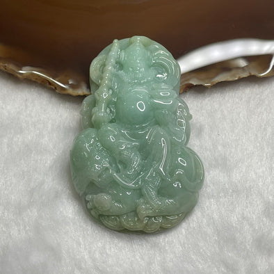 Type A Apple Green Military God of Wealth Sitting on a tiger with his ‘Vajra’ & ingots 赵公明财神 61.67g 66.5 by 42.8 by 12.8mm - Huangs Jadeite and Jewelry Pte Ltd