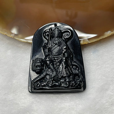 Type A Black Jade Jadeite God of Fortune with Vajra & Tiger 23.05g 49.4 by 38.0 by 9.9mm - Huangs Jadeite and Jewelry Pte Ltd