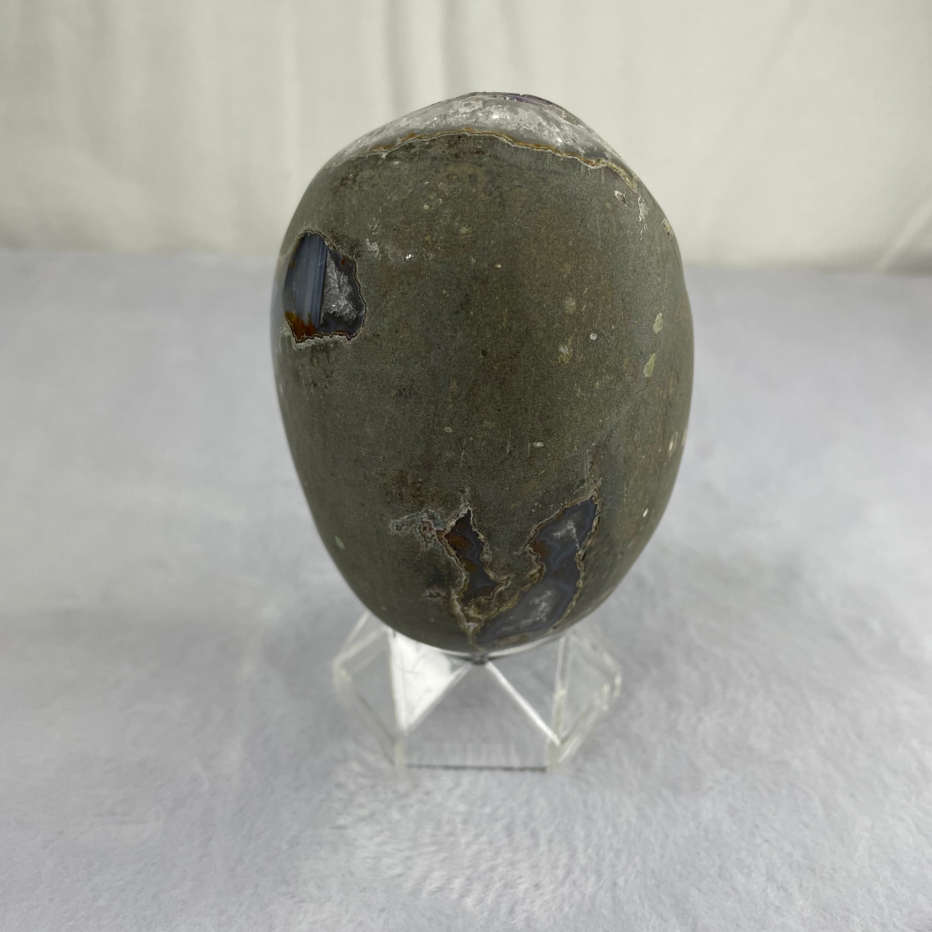 Natural Amethyst Dragon Egg Display with Stand - 631.9g 71.5 by 70.5 by 102.2mm - Huangs Jadeite and Jewelry Pte Ltd